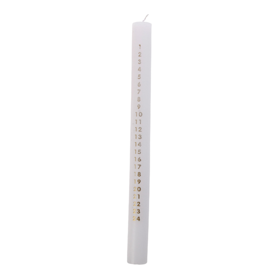 Kalenderlys - hvidt med gyldne tal, 25 cm Kalenderlys - hvidt med gyldne tal, 25 cm