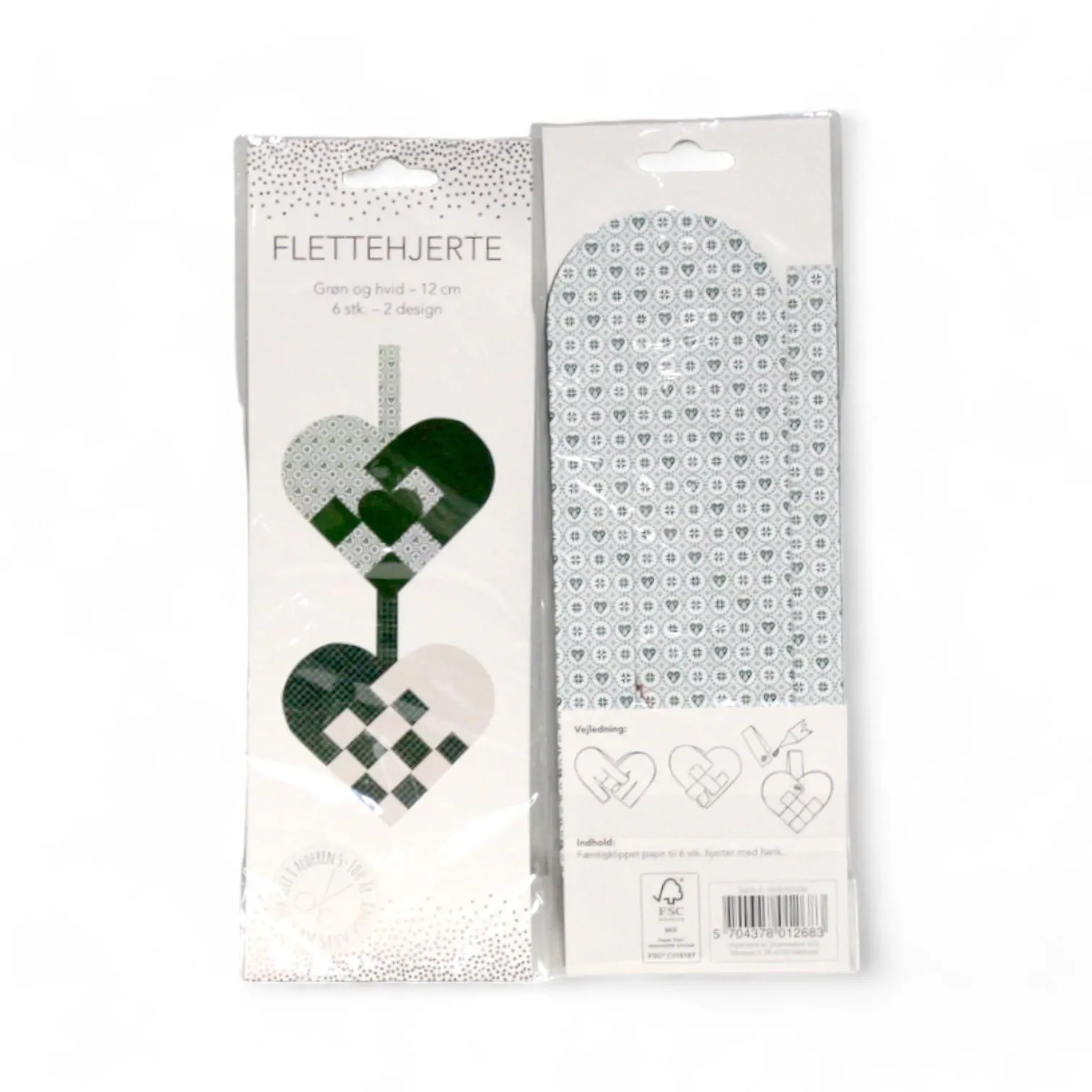 DIY 6 Christmas hearts, green/white