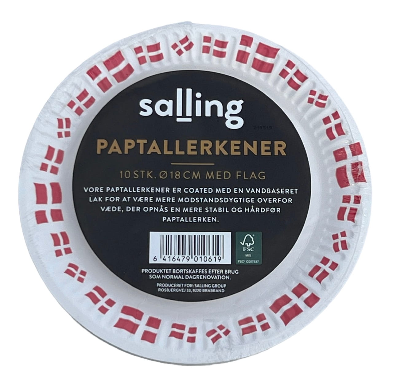 10 cardboard plates ø18 cm with flag - salling
